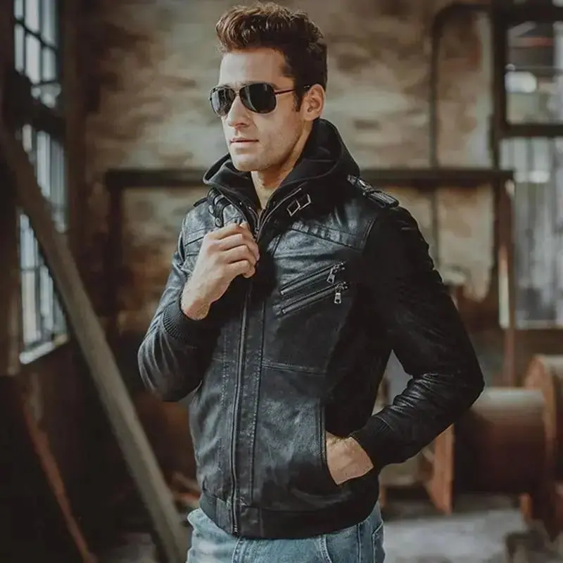 Veste en cuir (simili) a capuche Noir