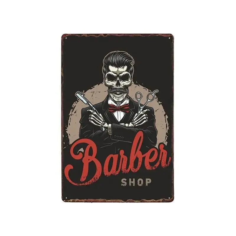 Plaque métallique décorative "BARBER SCHOOL"