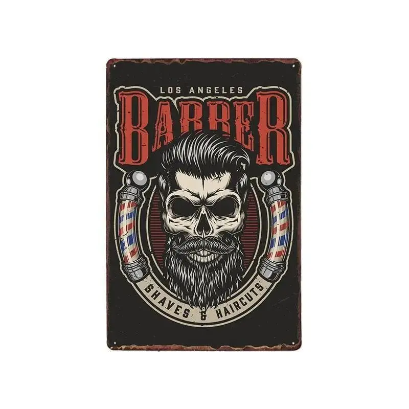 Plaque métallique décorative "BARBER SCHOOL"