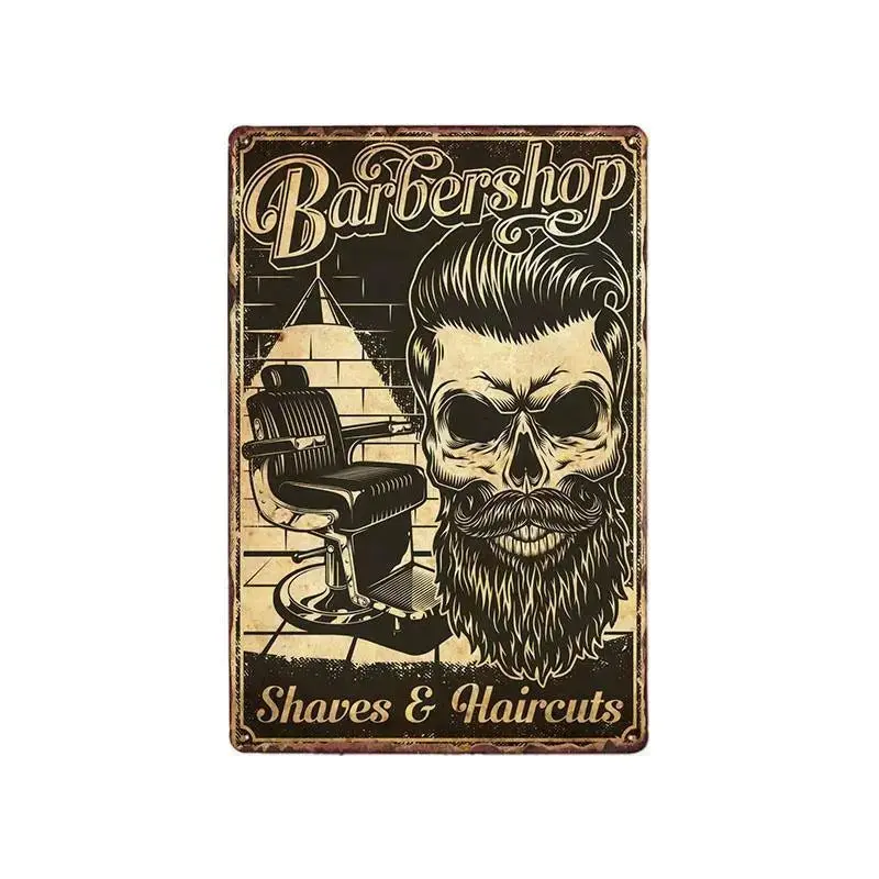 Plaque métallique décorative "BARBER SCHOOL"