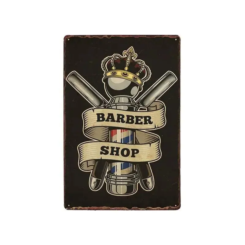 Plaque métallique décorative "BARBER SCHOOL"