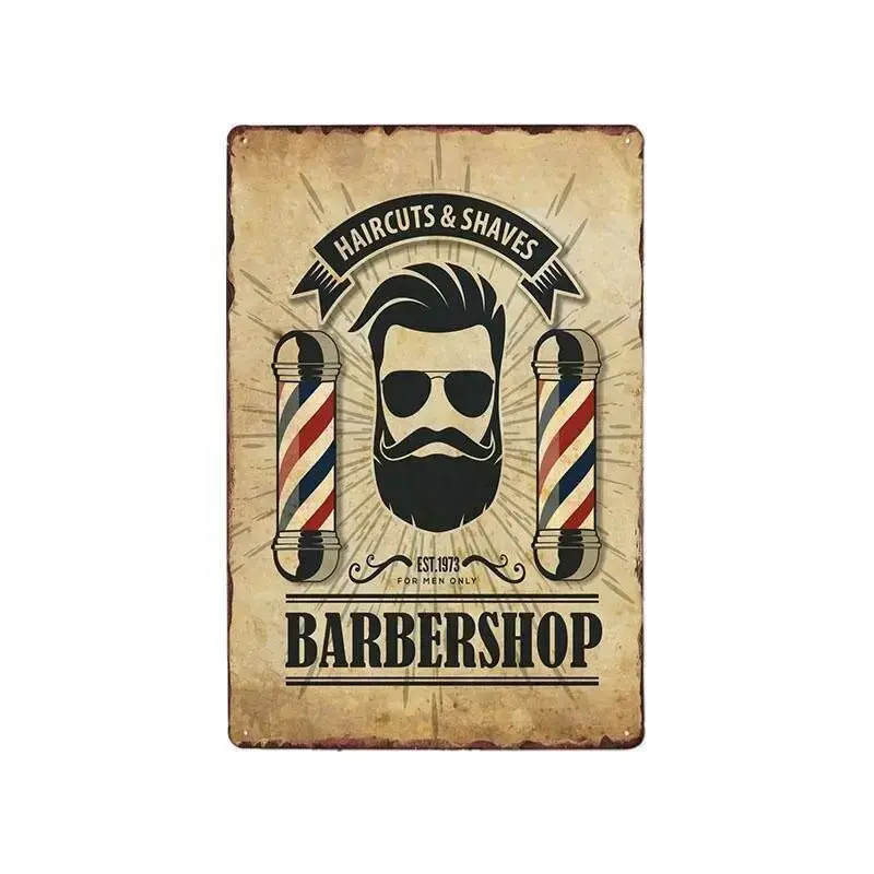 Plaque métallique décorative "BARBER SCHOOL"