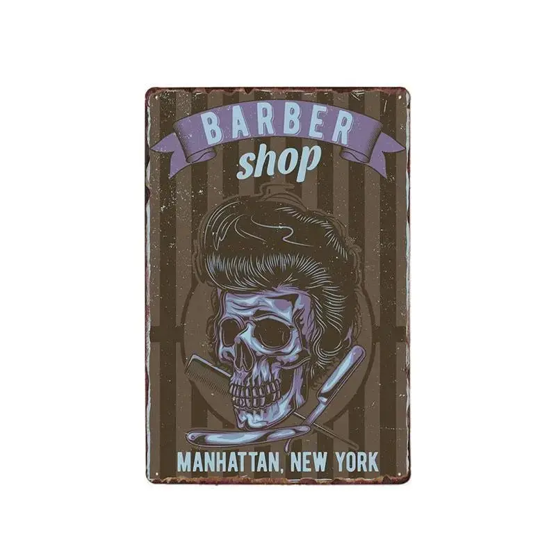 Plaque métallique décorative "BARBER SCHOOL"