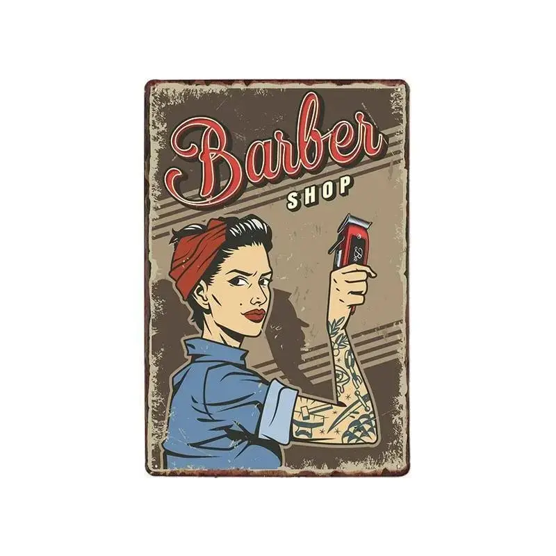 Plaque métallique décorative "BARBER SCHOOL"