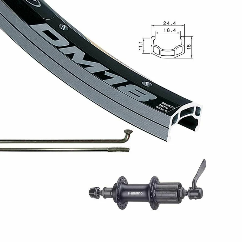 Roue 26 arrière alex dm-18 noir / fh-rm70 noir, rayons stainless x 36, essieu qr,cassette 8/9 vit