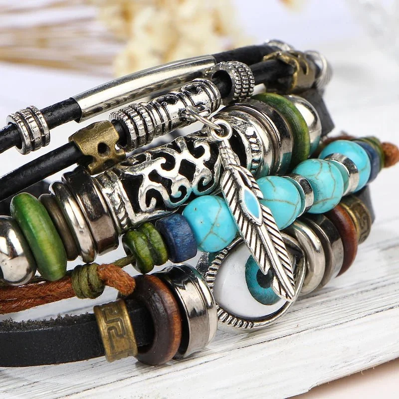 Bracelet Cuir Homme Breloques - Style Biker Rock Vintage