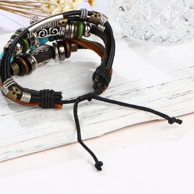 Bracelet Cuir Homme Breloques - Style Biker Rock Vintage