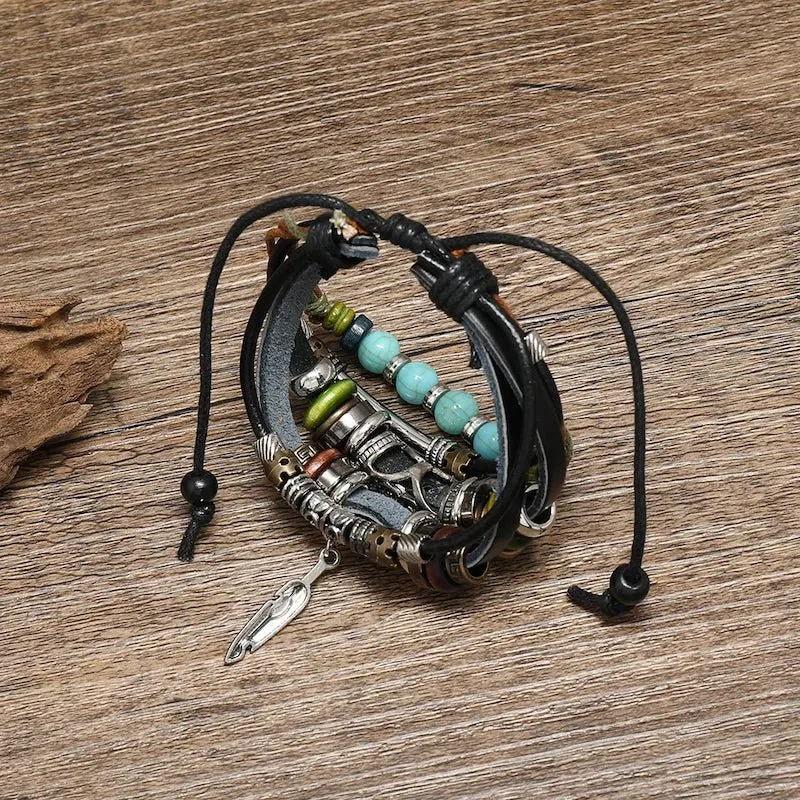Bracelet Cuir Homme Breloques - Style Biker Rock Vintage