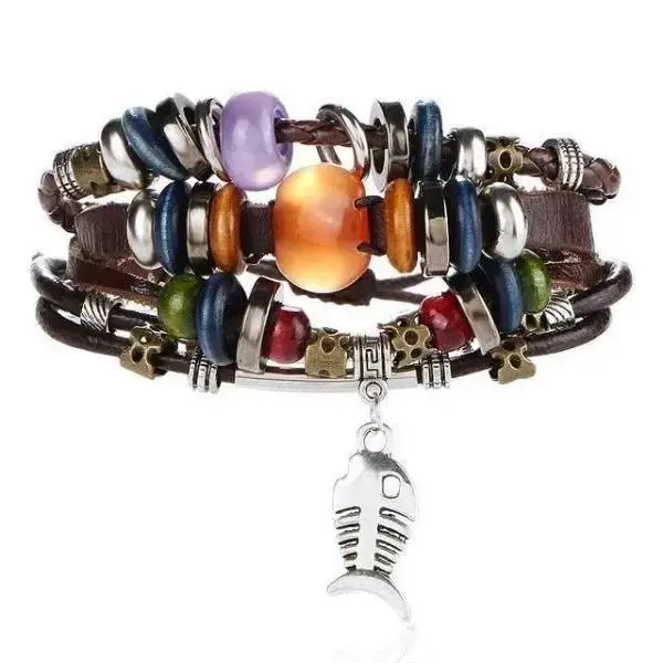 Bracelet Cuir Homme Breloques - Style Biker Rock Vintage