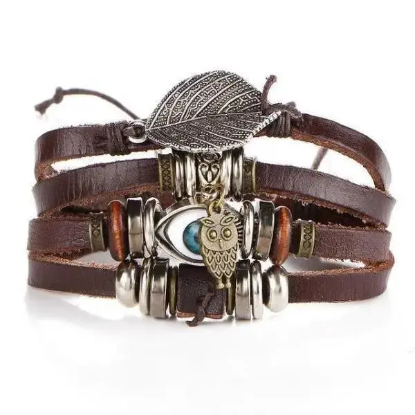 Bracelet Cuir Homme Breloques - Style Biker Rock Vintage