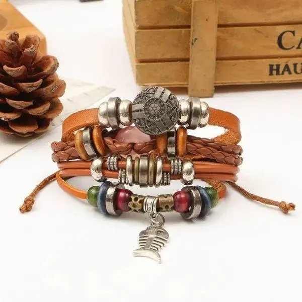 Bracelet Cuir Homme Breloques - Style Biker Rock Vintage