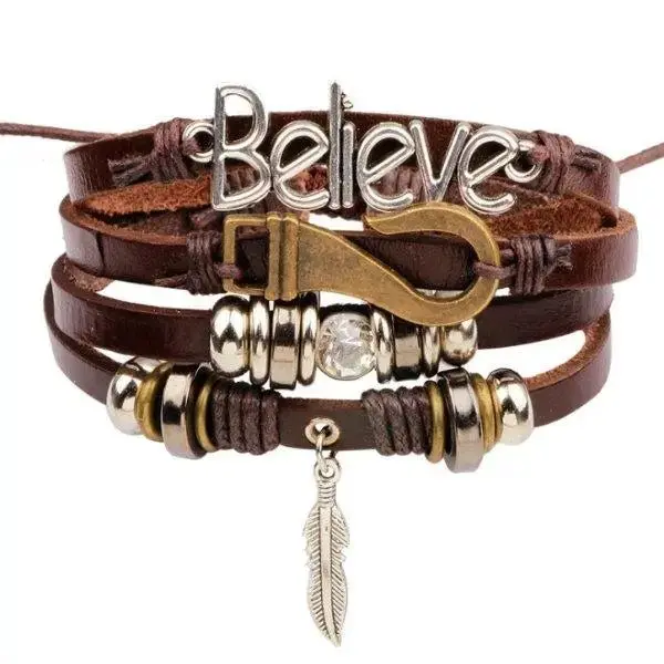Bracelet Cuir Homme Breloques - Style Biker Rock Vintage