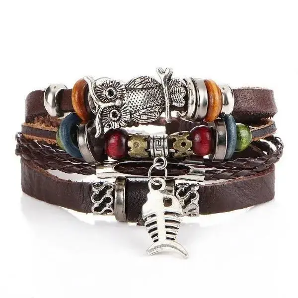 Bracelet Cuir Homme Breloques - Style Biker Rock Vintage