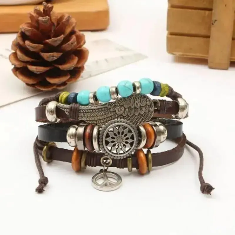 Bracelet Cuir Homme Breloques - Style Biker Rock Vintage