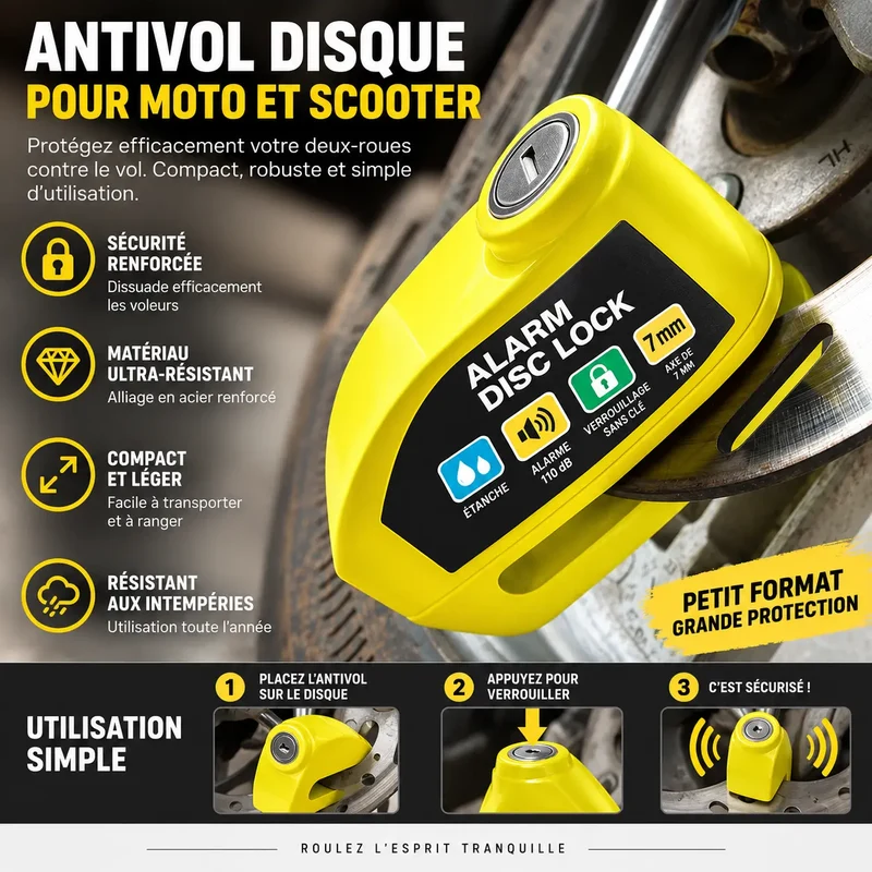 AntiVol Moto Bloc disque Avec Alarme 110 db