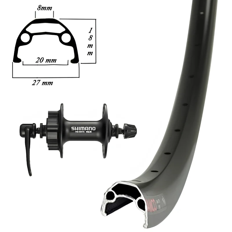 Roue Avant Damco double paroi noir 29po/700c moyeu Shimano M475 disques 6 boulons