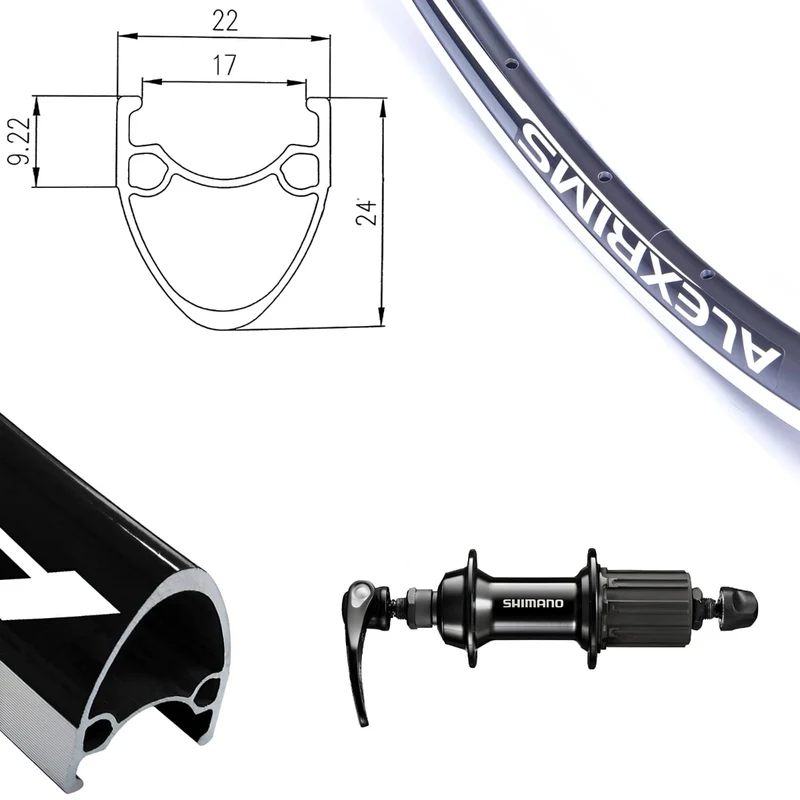 Roue arrière Alexrims AT-490 noir 700c moyeu Shimano Tiagra
