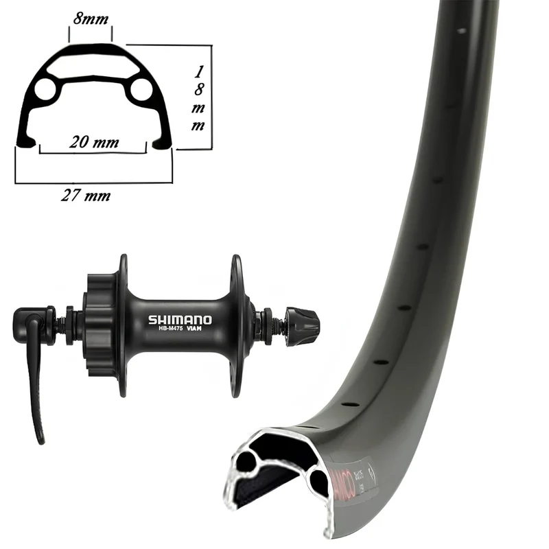 Roue arrière Damco double paroi noir 26po moyeu Shimano M475 disques 6 boulons