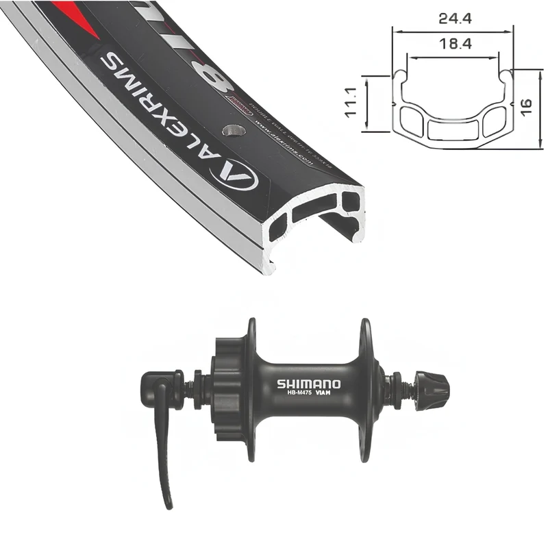 Roue avant Alexrims DM-18 noir 700c moyeu Shimano M475 disque 6 boulons