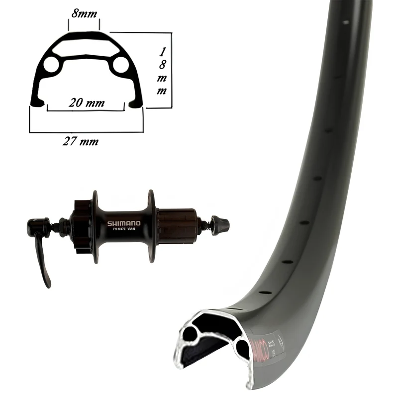 Roue arrière Damco double paroi noir 29po/700c moyeu Shimano M475 disques 6 boulons