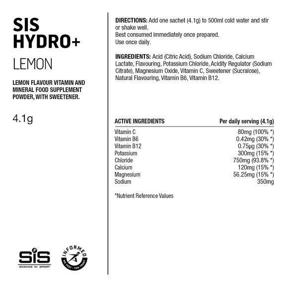 SIS Poudre Go Hydro + Citron 12x4,5g 1 pack acheter 1 pack de 6 x 4.5g offert !