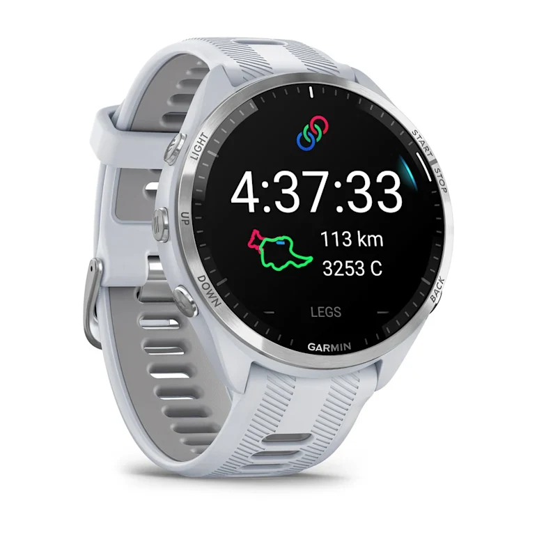 Forerunner® 965 blanche avec lunette en titane et bracelet en silicone blanc/gris