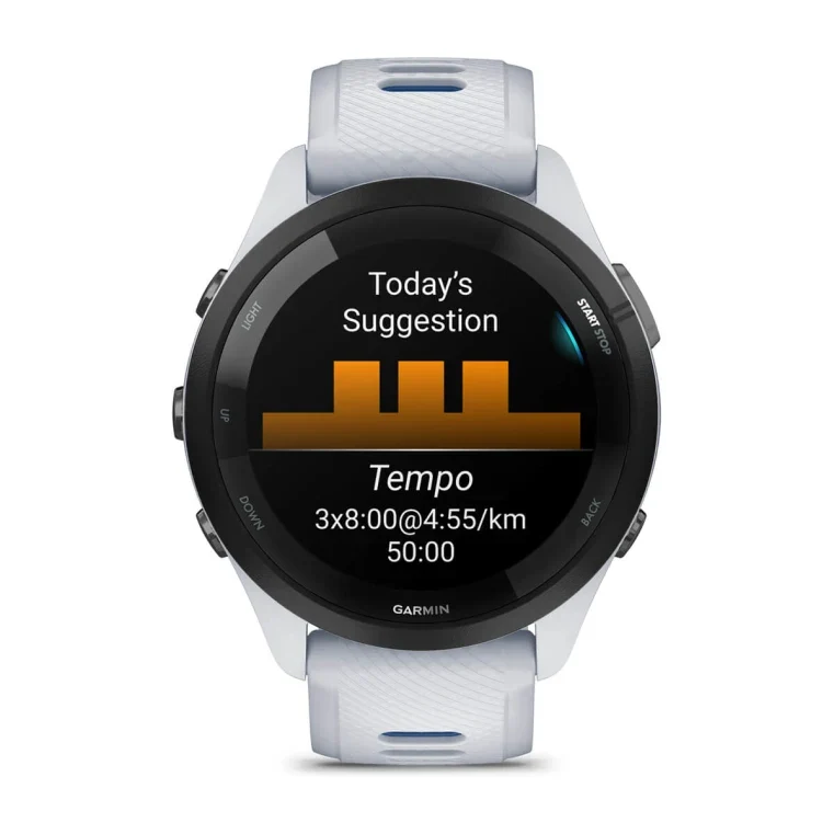 Forerunner® 265 blanche avec bracelet en silicone blanc/bleu