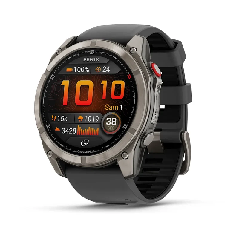 Montre GPS Garmin fēnix® 8 Pro – 51 mm, AMOLED Sapphire, Titane Carbon Gray DLC avec bracelet en silicone noir/gris galet