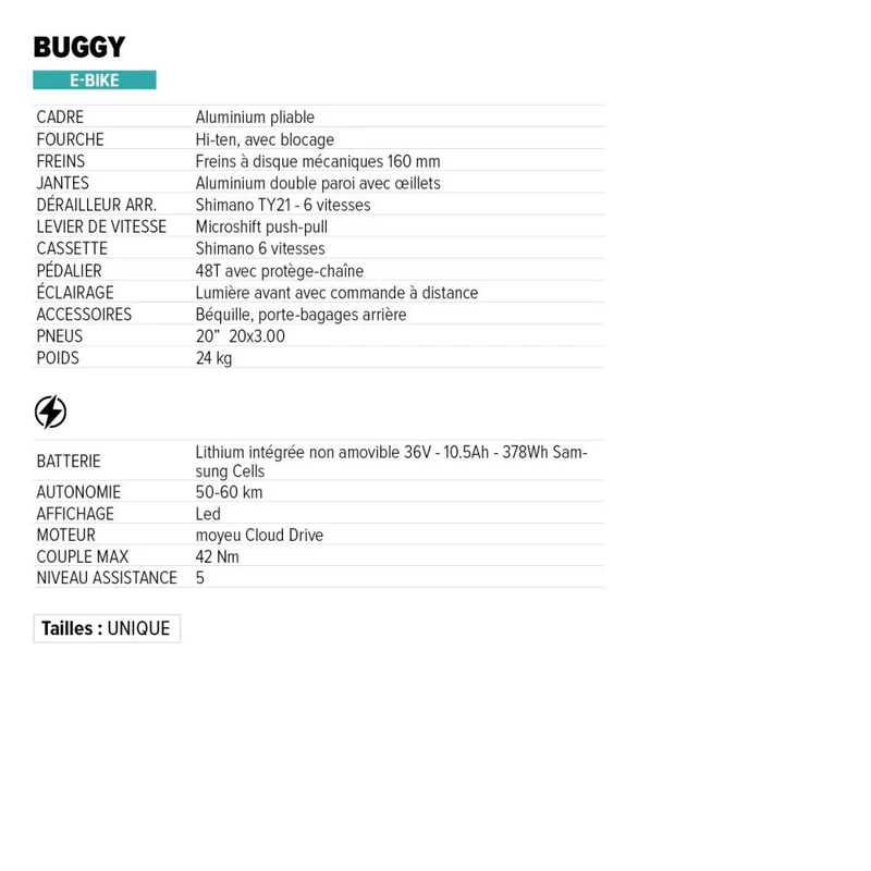 E-BIKE BRERA 20" URBAIN ALU BUGGY 6V