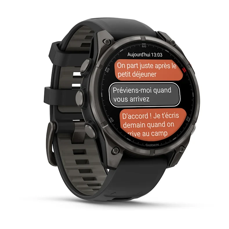 Montre GPS Garmin fēnix® 8 Pro – 47 mm, AMOLED Sapphire, Titane Carbon Gray DLC avec bracelet en silicone noir/gris galet