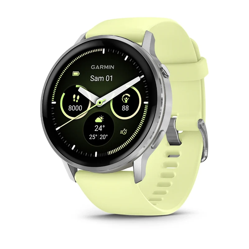 Montre de Sport Garmin Venu® 4 - 45 mm Silver avec bracelet en silicone jaune citron