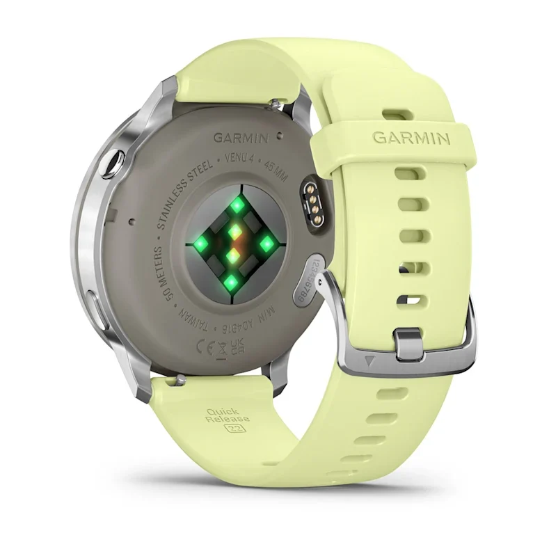 Montre de Sport Garmin Venu® 4 - 45 mm Silver avec bracelet en silicone jaune citron