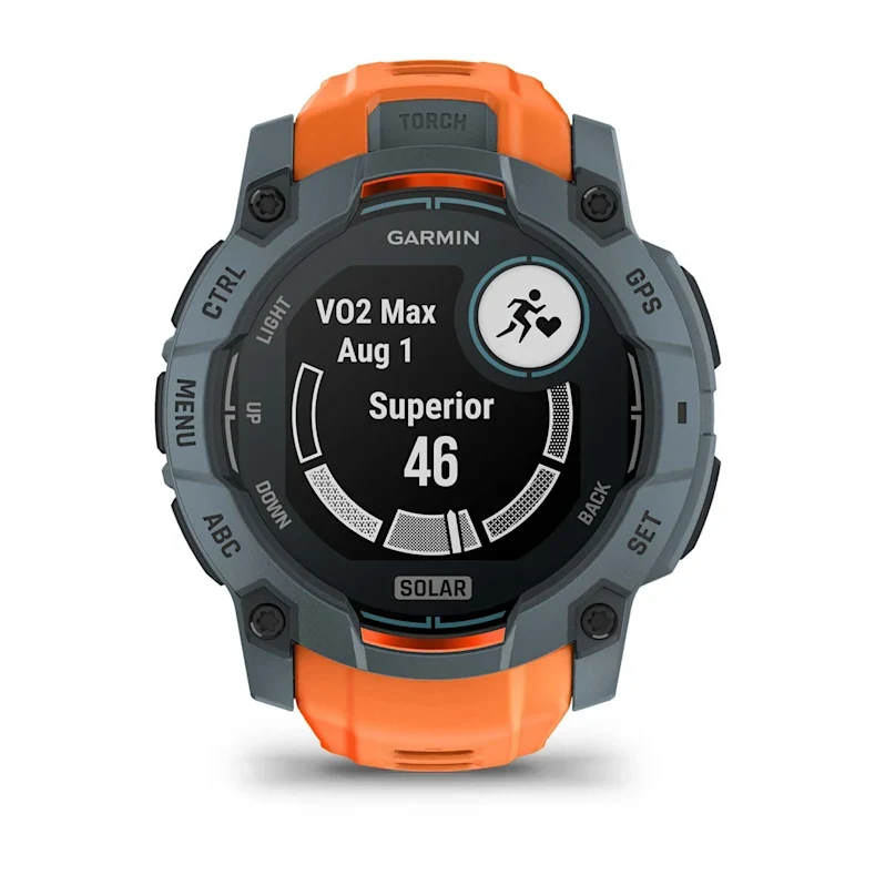 Montre GPS Garmin Instinct 3 Solar - 50 mm Bleu crépuscule avec bracelet orange
