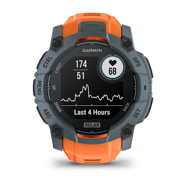 Montre GPS Garmin Instinct 3 Solar - 50 mm Bleu crépuscule avec bracelet orange