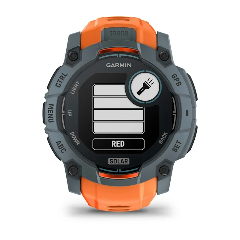 Montre GPS Garmin Instinct 3 Solar - 50 mm Bleu crépuscule avec bracelet orange