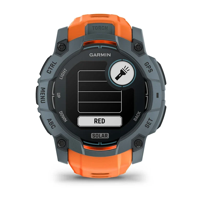 Montre GPS Garmin Instinct 3 Solar - 50 mm Bleu crépuscule avec bracelet orange