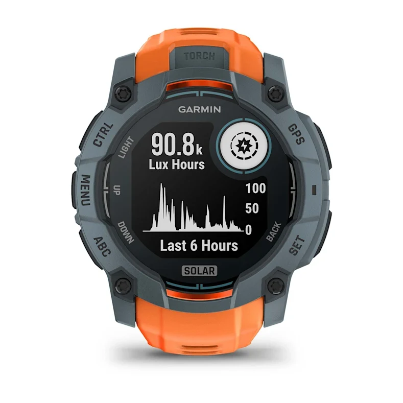 Montre GPS Garmin Instinct 3 Solar - 50 mm Bleu crépuscule avec bracelet orange