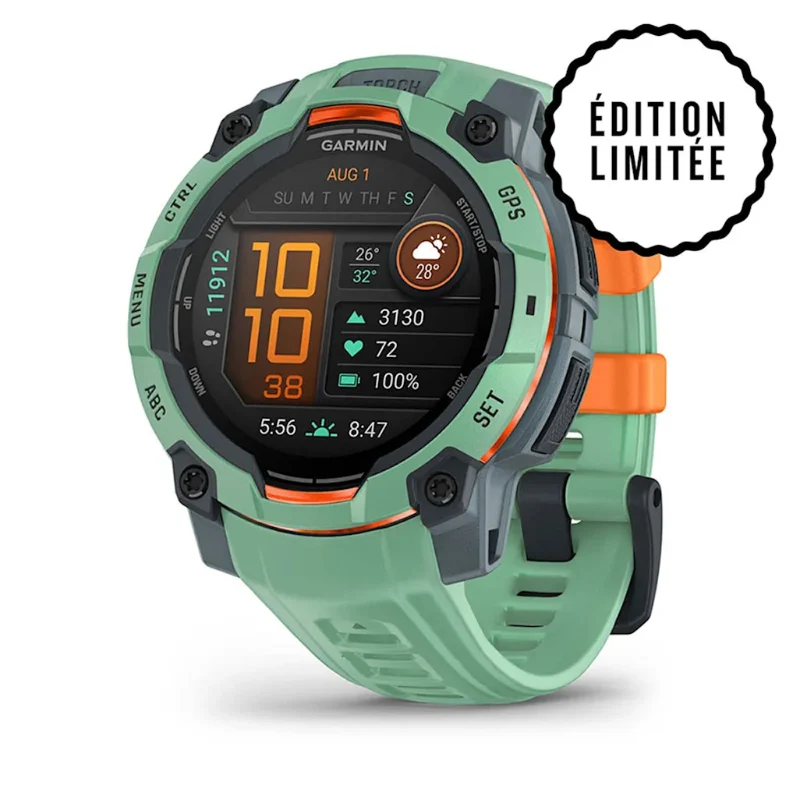 Montre GPS Garmin Instinct 3 AMOLED -45mm. Vert d'eau avec bracelet vert d'eau