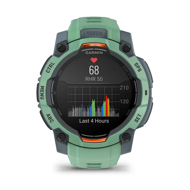 Montre GPS Garmin Instinct 3 AMOLED -45mm. Vert d'eau avec bracelet vert d'eau