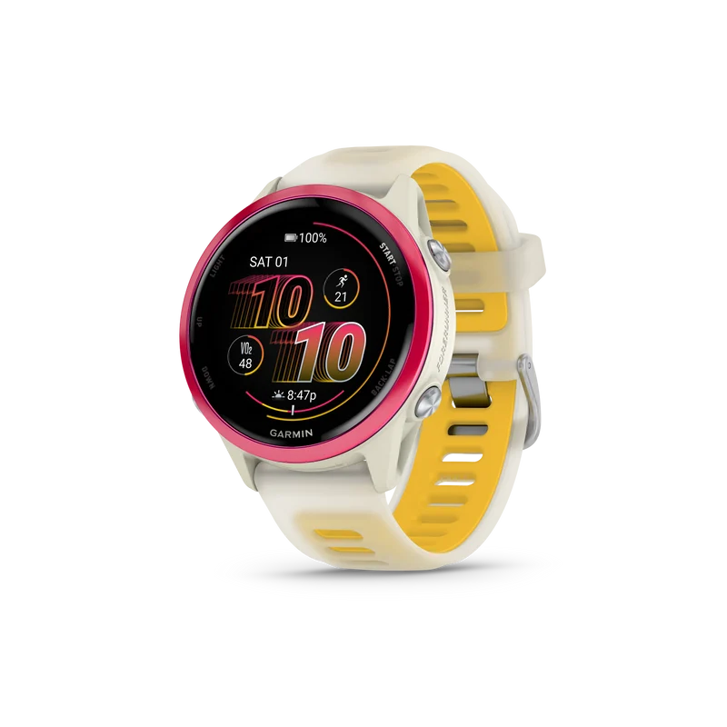 NEW Forerunner 570 - 42mm Aluminium rose avec bracelet ivoire translucide/orange