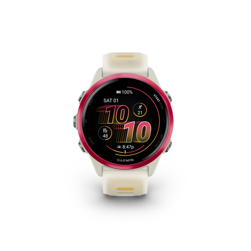 NEW Forerunner 570 - 42mm Aluminium rose avec bracelet ivoire translucide/orange