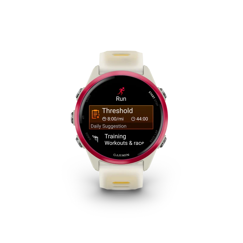 NEW Forerunner 570 - 42mm Aluminium rose avec bracelet ivoire translucide/orange