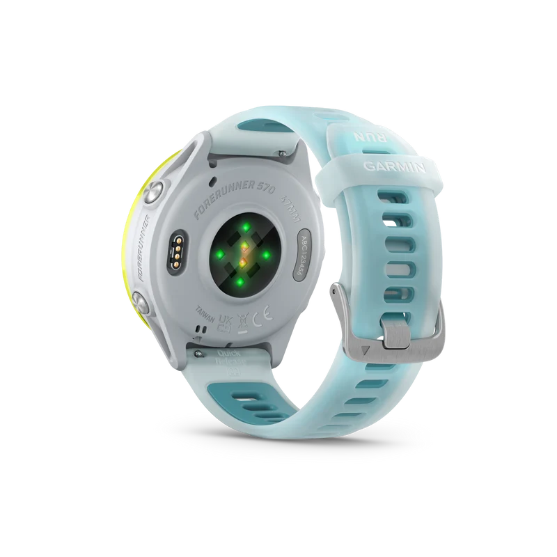 NEW Forerunner 570 - 47mm Aluminium jaune avec bracelet blanc translucide/Turquoise