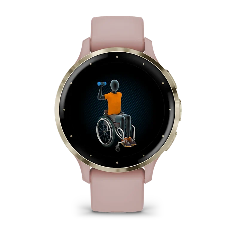 Montre de Sport Garmin Venu 3S boîtier acier inoxydable Soft Gold avec boîtier et bracelet en silicone rose poudré