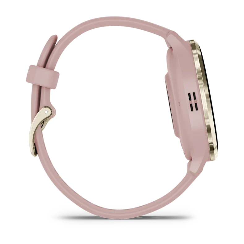 Montre de Sport Garmin Venu 3S boîtier acier inoxydable Soft Gold avec boîtier et bracelet en silicone rose poudré