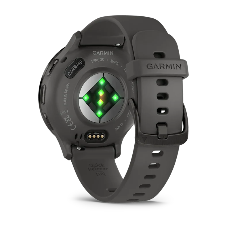 Montre de Sport Garmin Venu 3S boîtier acier inoxydable gris foncé et bracelet en silicone gris foncé