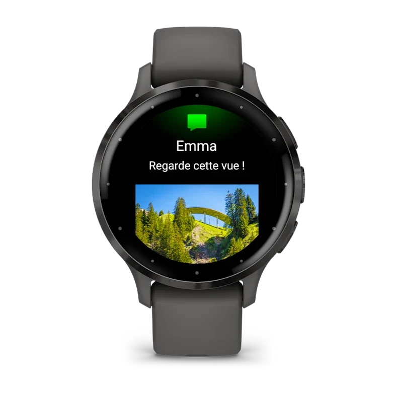 Montre de Sport Garmin Venu 3S boîtier acier inoxydable gris foncé et bracelet en silicone gris foncé