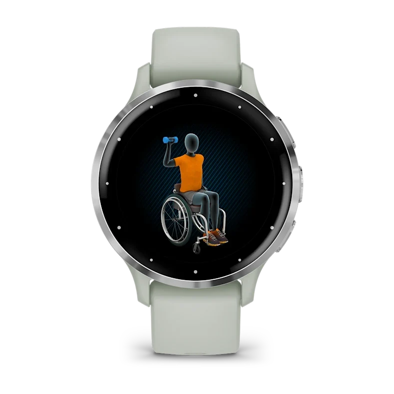 Montre de Sport Garmin Venu 3S boîtier acier inoxydable et bracelet en silicone vert sauge