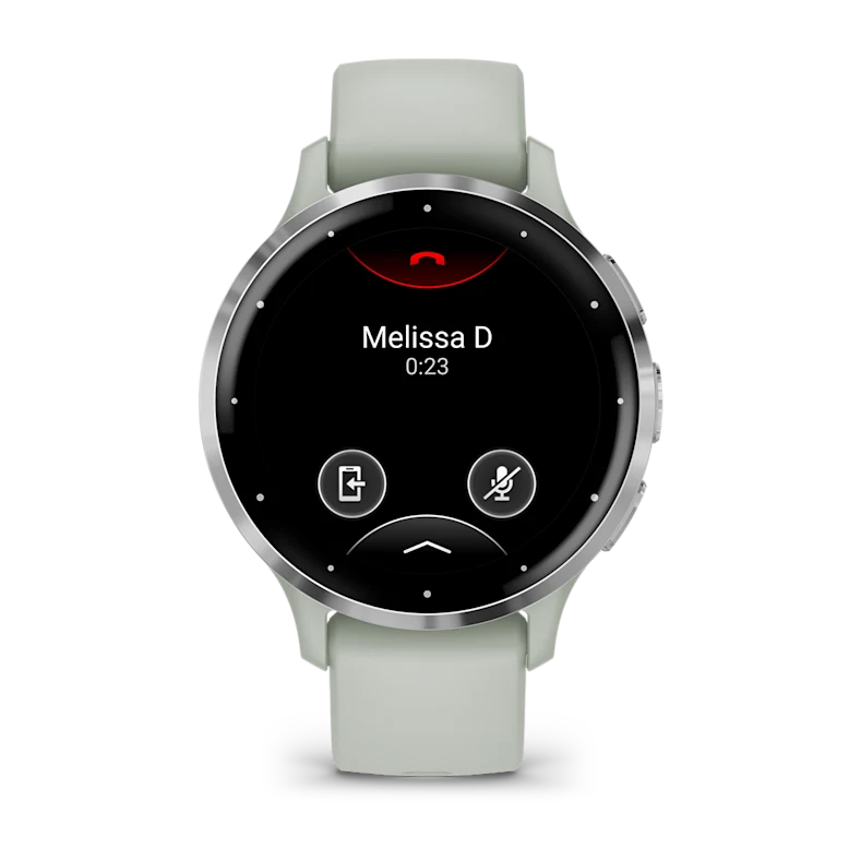 Montre de Sport Garmin Venu 3S boîtier acier inoxydable et bracelet en silicone vert sauge