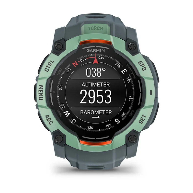 Montre GPS Garmin Instinct 3 AMOLED - 50 mm Vert d'eau avec bracelet bleu crépuscule